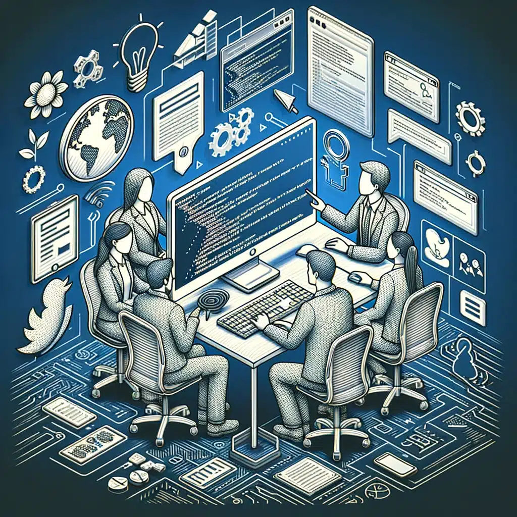 Isometric illustration of a group of people working on a computer for ada compliance